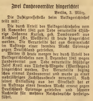 Informacja z Kattowitzer Zeitung