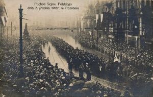 Pochód delegatów Sejmu Dzielnicowego ulicami Poznania, 3 grudnia 1918 r. (Kronika Miasta Poznania)