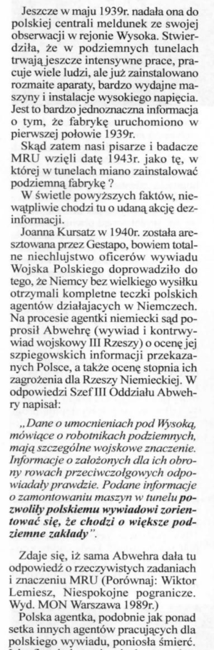 Informacja o Johannie Kursatz i innych agent(k)ach w książce "Sztuka dezinformacji" Ryszarda Maresta