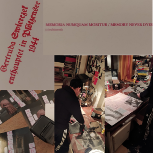 Tania Krüger und Johanna Rubinroth arbeiten an der Postkarte und Collage für Gertrud