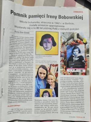 Artykuł o uroczystości nadania imienia Ireny Bobowskiej drzewu przy murze więzienia Alt-Moabit.
