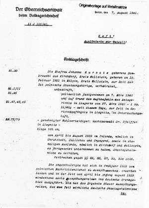 Johanna Kursatz, Akt oskarżenia, str. 1